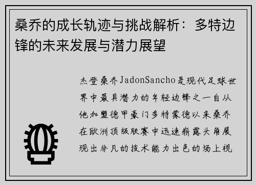 桑乔的成长轨迹与挑战解析：多特边锋的未来发展与潜力展望