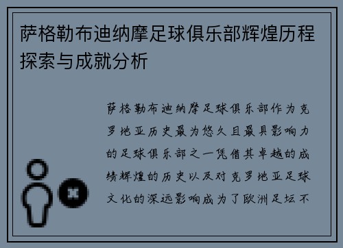 萨格勒布迪纳摩足球俱乐部辉煌历程探索与成就分析